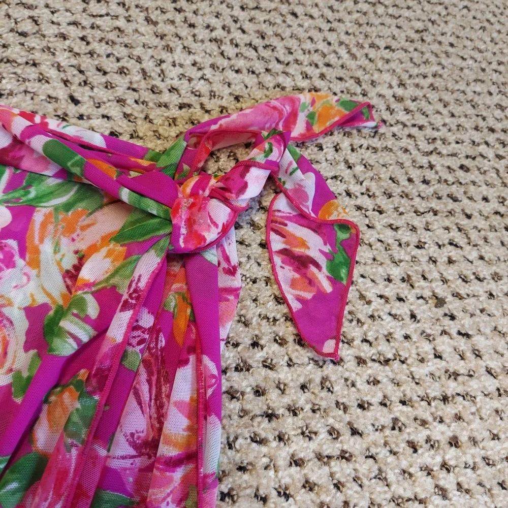 Beach Belle Swimsuits For All Pink Floral Mesh Sarong Wrap‎ Swim Cover Up Plus